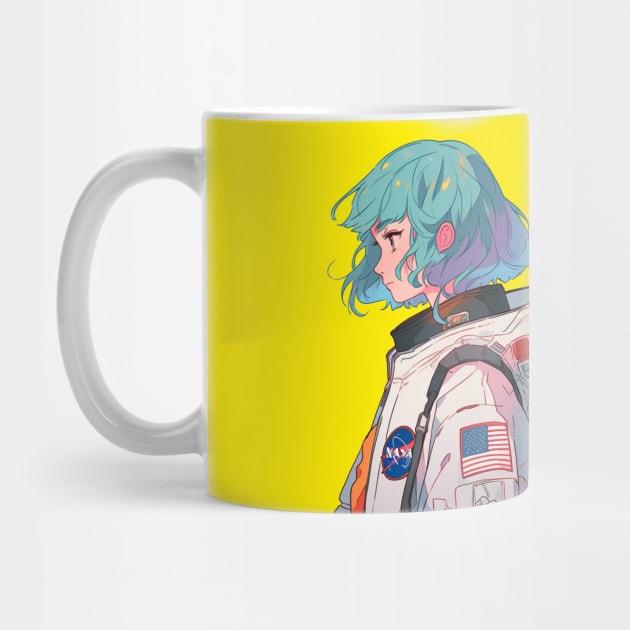 Nasa Blue Hair Astronaut Girl in Spacesuit Original Illustration by luna doodle shop